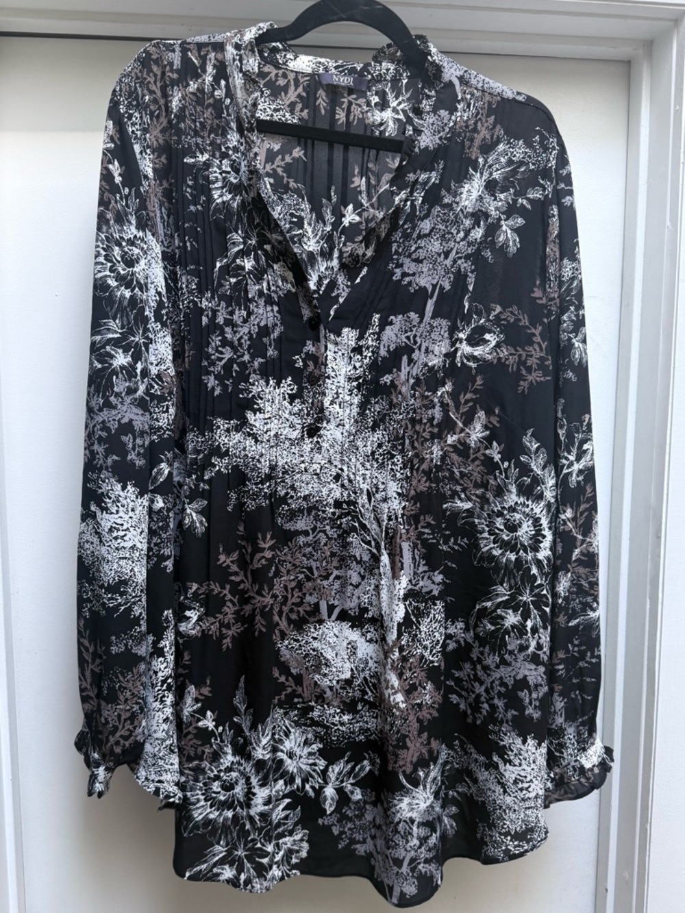 NYDJ Floral Pintuck Button-Front Blouse